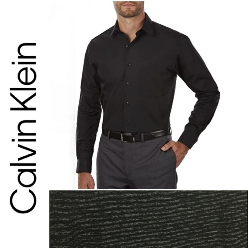 Calvin Klein Body Fit Sleek Black Cotton Button Shirt Size Medium
